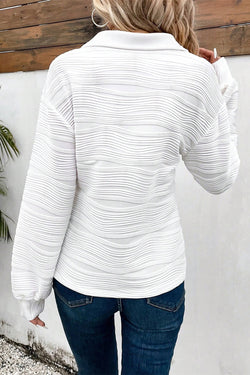 Sudadera con cuello en V y cremallera texturizada de color liso pergamino