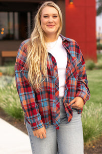 Camisa abotonada de estampado a cuadros de talla grande