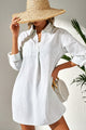 Stripe White Collared V Neck Pecho de bolsillo de bolsillo de manga larga Cubierta