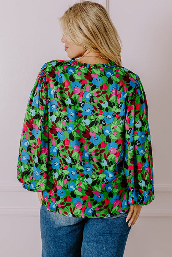 Manga de burbujas floral de talla grande verde V BLUSIA CELLO