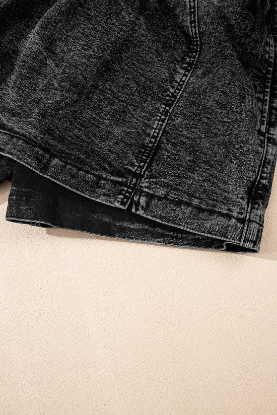 Pantalones cortos de mezclilla de cintura alta en cordón negro