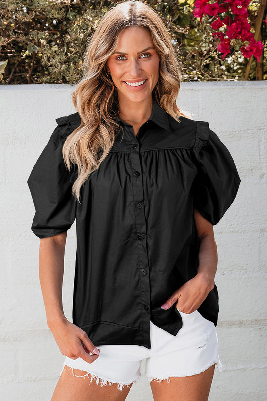Camicia sciolta nera nitida manica