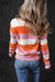 Bloco de listra laranja colorblock v pescoço suéter casual