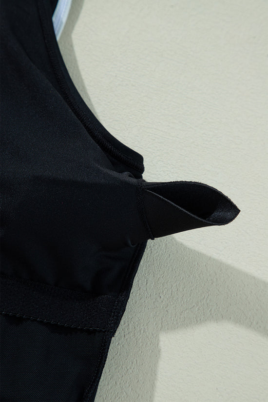 Contrasto di colore nero Blavola arricciata a V collo da bagno