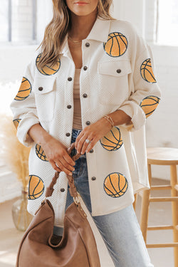 Chacket de botón de snap textic gráfico de baloncesto beige