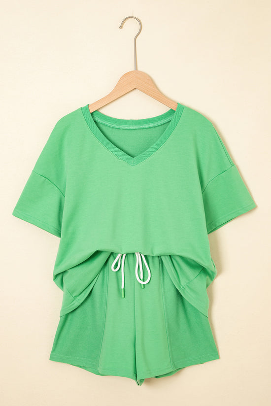 T -spalla a gocce a V Verde Verve Mint e Shorti con cownewwork