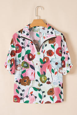 Blusa a manica corta a taglio a vmulla floreale rosa