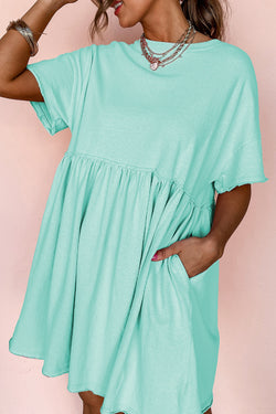 Vestido de babydoll de borde crudo de color sólido azul cielo