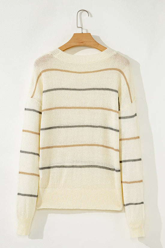 Maglione di spalla a filo a coste multicolori a strisce
