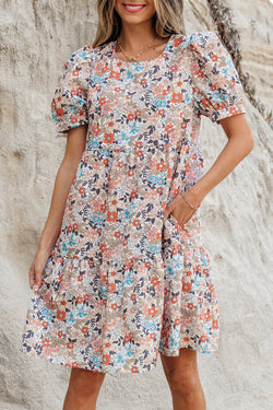 Apricot bohemio estampado floral hojaldre corto mini vestido