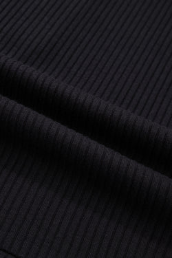 Black Ribbed Knit Contrast Denim Patchwork Hooded Long Sleeve Top