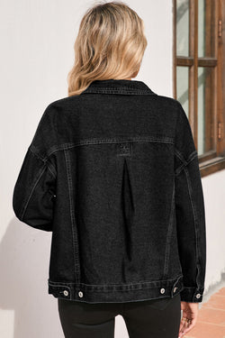 Jaqueta jeans de bolso de tamanho grande preto