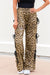 Calça de cintura elástica de cordão de cordão de estampa de leopardo integral marrom