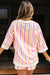 Ensemble décontracté rose à rayures, épaules tombantes, manches mi-longues, t-shirt ample et short