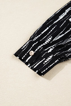 Black Abstract Printed V Neck Fall Blouse