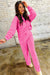 Sachet Pink Solid Color Collared Pullover and Central Seam Pants Set