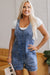Dusk Blue Sleeveless U Neck Patched Pocket Denim Romper