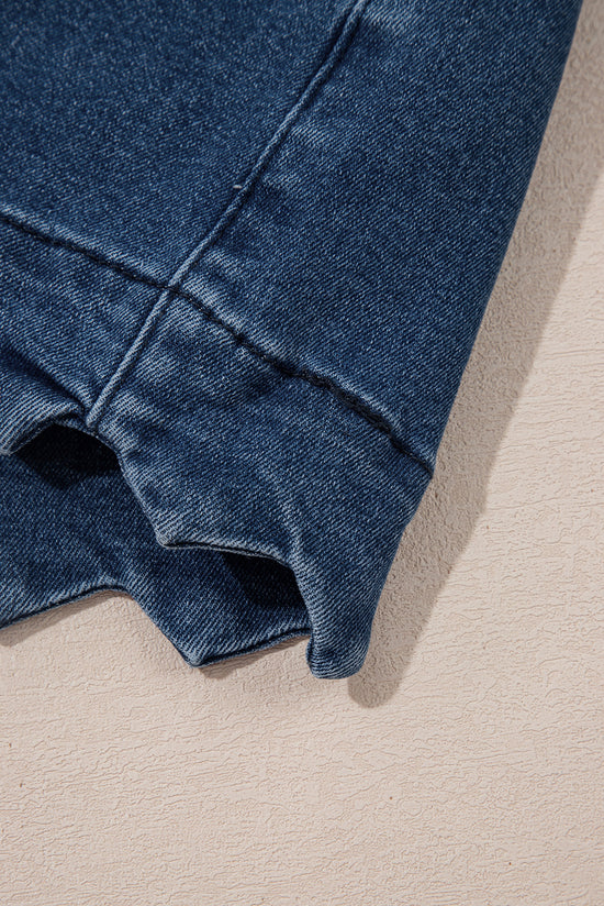Sail Blue Shorts de jean de la taille haute de l'ourlet feston