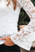 White Lace Crochet Bell Sleeve Mock Neck Blouse