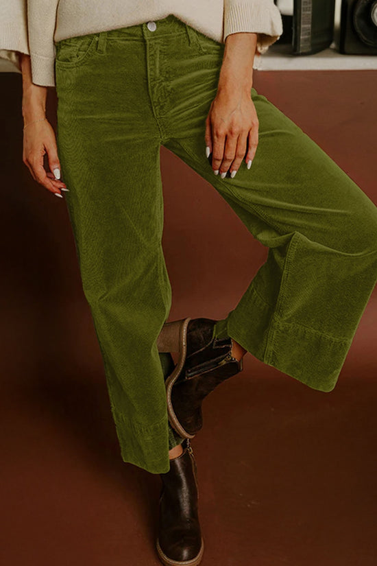Burgundy Corduroy Solid Color High Waist Wide Leg Pants