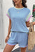 Set corto da 2 pezzi con maniche ad aletta girocollo in maglia a contrasto con cordoncino blu Beau