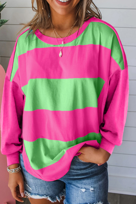 Top a strisce a strisce a strisce color blocco verde chiaro