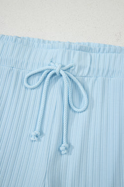 Beau Blue Custbed Botón V Cuella de tanques y pantalones cortos establecidos