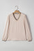 Jet Stream Contrast Scallop Trim V Neck Long Sleeve Blouse