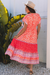 Stampa floreale rossa Nappina con la manica legata in vita Maxi Dress