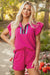 Strawberry Pink Striped Detail Flutter Sleeve Zipped Collar Short Set