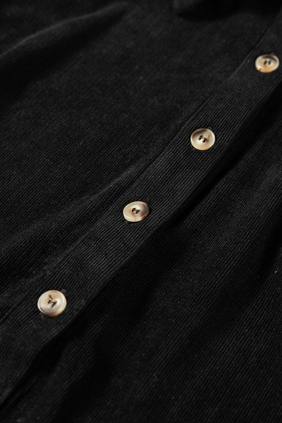 Oatmeal Corduroy Half Button Collared Long Sleeve Mini Dress