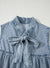 Beau Blue Bowknot Neck sin mangas con volantes Vestido de chambray