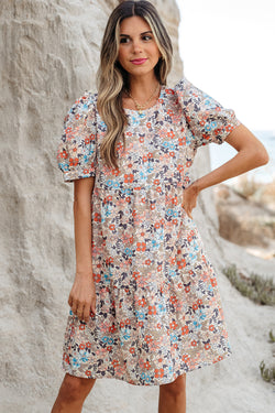 Apricot bohemio estampado floral hojaldre corto mini vestido
