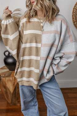 Blue Stripe Colorblock Sweater de grandes dimensões