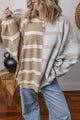 Blue Stripe Colorblock Sweater de grandes dimensões