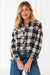 Black Plaid Print Chest Pockets Buttoned Shirt