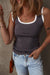 Carbon Grey Ribbed Trined Colorblock Edge U Neck Slim Fit Top Top
