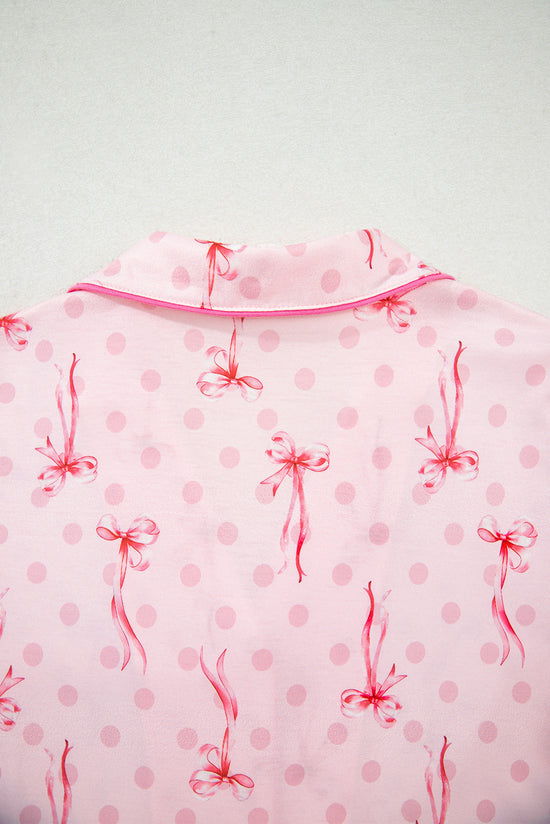 Floral Print Contrast Pipping Short Pajamas Set