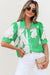 Green Floral Ric Rac Edge Solle Sleeve Botton Up Sump