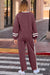 Ensemble pantalon et pull à manches bouffantes en patchwork à rayures universitaires rouge minéral avec cordon de serrage et pantalon à jambes larges
