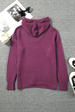 Maglione con cappuccio con pausa con caduta a costine a vello a V nero