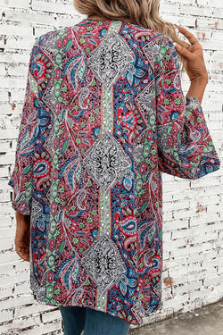 Red Paisley Impresión abierta Kimono