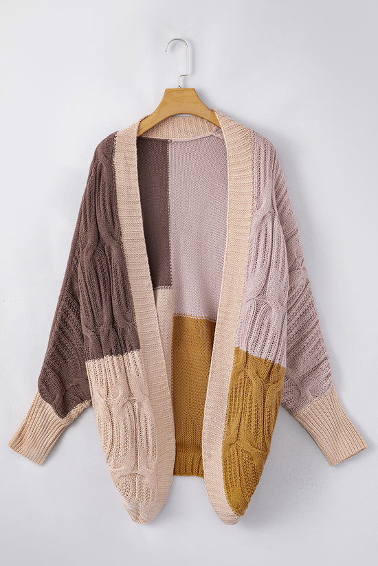 Brown Color Block Loose Open Front Knitted Cardigan