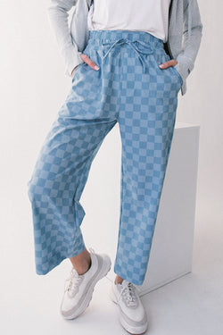 Pantalon décontracté khaki à carreaux élastique
