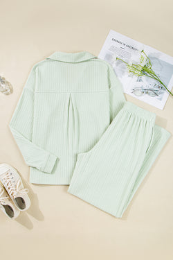 Clearly Aqua Textured Patched Chest Pocket Shirt and Pants Set