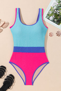 Patchwork Blocco a colori blu islandese con costume da bagno a un pezzo