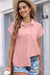 Pink Solid Color Cuffed Short Sleeve Shirt