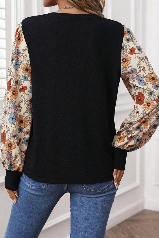 Top cáqui leopardo manga bufante patchwork