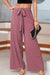 Café à taille haute attache avant poche large jambe large pantalon décontracté fluide