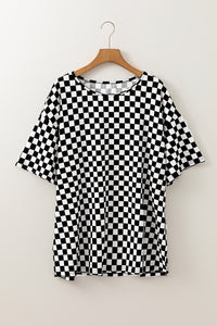 Slits latéraux imprimés à carreaux noirs o coulle plus taille T-shirt